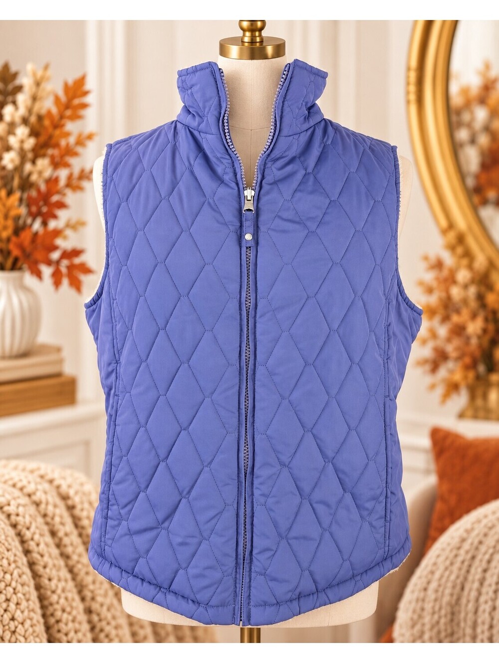 Free Country Women’s M Purple Reversible Quilted Faux Fur Vest Full Zip